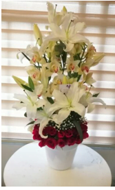 Orquídea, lirios y rosas R128